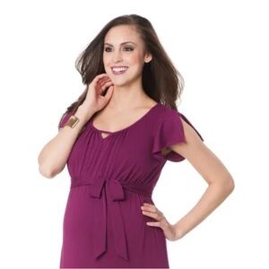 Magenta Tie-Waist Flutter Sleeve Maternity Top